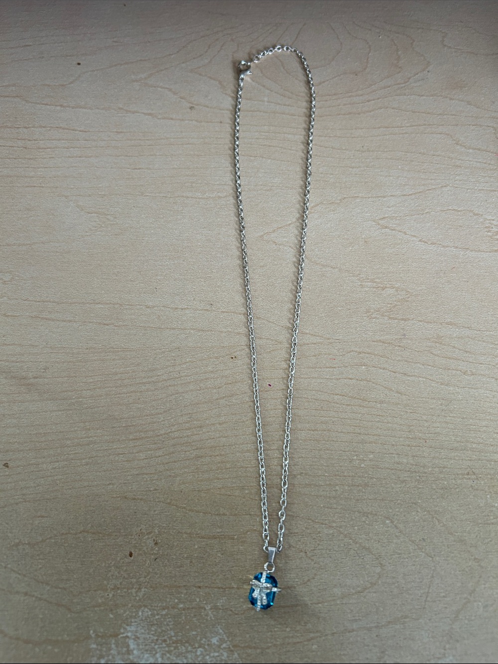 Blue Crystal Pendant Necklace - Women's Jewelry approx. 16 inches